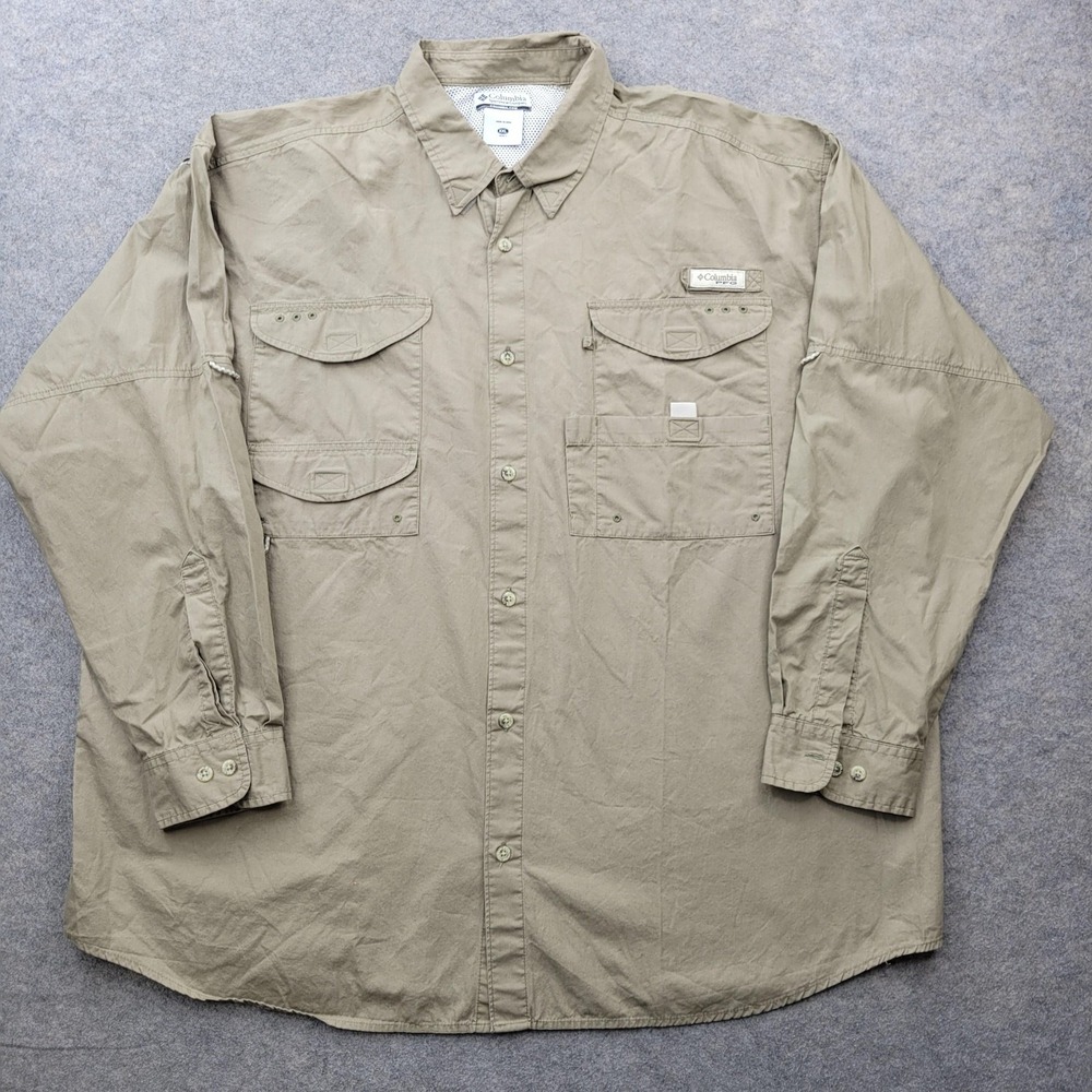 Columbia Shirt Men 2XL Performance Cotton Lined Button Front Long Sleeve Fishing